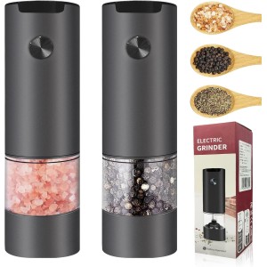 Salt and Pepper Mills Electric Set of 2 Battery Operated Spice Mills LED Light and Adjustable Coarseness Black