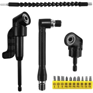 14-Piece Angle Screwdriver Attachment Set, 105° Angle Attachment for Cordless Screwdriver, Angle Drill Attachment, Flexible Shaft Drill Bit Holder, 1/4 Inch Hex Shank, Angle Gear, for Garage,