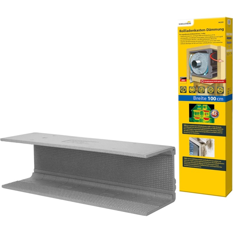 Schellenberg 66285 Roller Shutter Box Insulation, 3 Insulation Panels 100 x 28.5 x 28 cm / 13 mm, Simple Plug-In Connection, Heat and Sound Insulation as well as Protection Against Mould and Draughts,