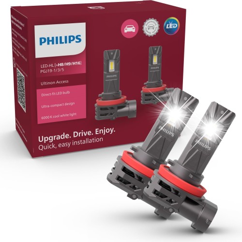 Philips Ultinon Access LED Car Headlight Bulb (Fog H8/H11/H16), Ultra-Compact Direct-Fit, +80%, 6000K, Set of 2