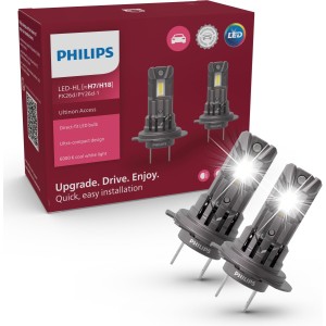 Philips Ultinon Access LED Headlight Bulb (H7), Ultra-Compact Direct-Fit, +80%, 6000K, Set of 2