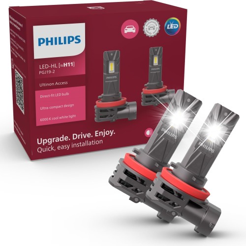 Philips Ultinon Access LED Headlight Bulb (H11), Ultra-Compact Direct-Fit, 80%, 6000K, Set of 2