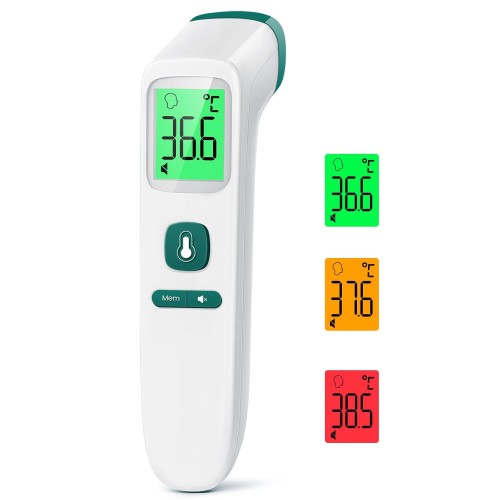 Fever Thermometer, Contactless Forehead Thermometer, Digital Infrared Thermometer for Babies and Adults with Instant Accurate Readings, Fever Alarm, LCD Display and 35 Memory Recall (Green)
