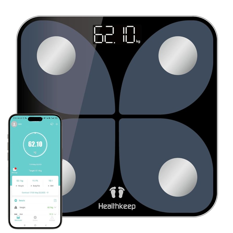 Body Fat Scale, Personal Scales Digital Test Winner with App Smart Scale, Bluetooth Body Analysis Scales with for Body Fat, BMI, Muscle Mass, Protein, BMR, 26 cm x 26 cm