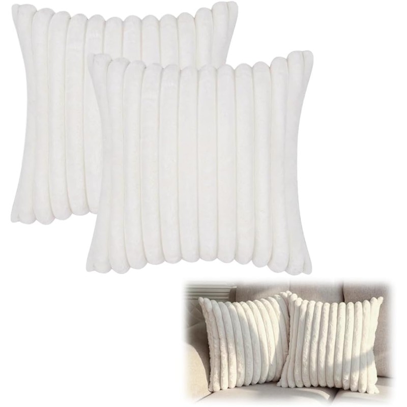 CAREDGO Set of 2 Cushion Covers, Decorative Cushion Covers, 40 cm x 40 cm, Velvet Winter Pillowcase, White Plush Cushion Cover, Decorative Cushion Cover for Sofa, Bed