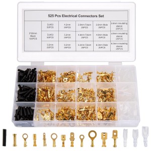 KOXXIAMOQ Pack of 525 2.8 mm 4.8 mm 6.3 mm Flat Connector Spade Cable Lugs Assortment Kit, Blade Receptacles Set, Cable Connector Terminal Cable Lugs with Insulation Sleeve