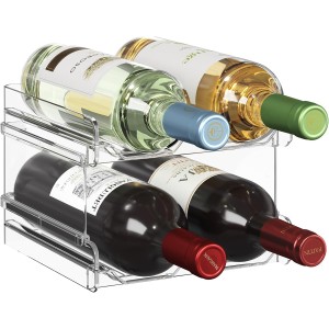 Lifewit Stackable Plastic Wine Rack for Refrigerator, Cupboard, Countertop, Wine Bottle Holder, Water Bottle Storage Organiser, Holds 4 Bottles