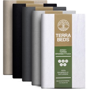 Terra Beds Premium Topper Fitted Sheet 140 x 200 cm, 160 x 200 cm, 160 g/m², 100% High-Quality Oeko-Tex Cotton Jersey Fitted Sheet for Box Spring Bed Topper, Available in 10 Colours