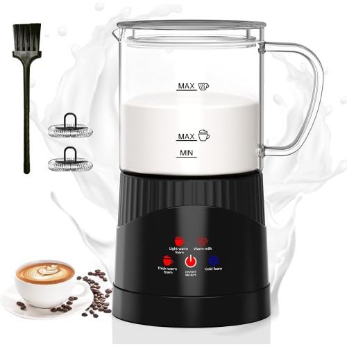 OMISOON 4-in-1 Electric Milk Frother, 400 ml, Automatic Milk Frother Induction 500 W, Automatic Shut-Off, for Warm and Cold Milk Froth, Latte Macchiato, Cappuccino, Black