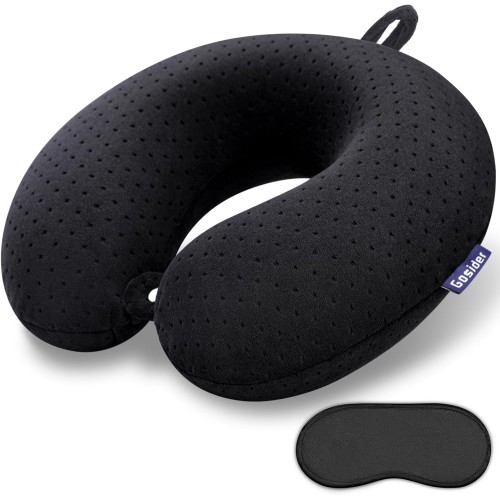 Gosider Black Travel Neck Pillow Memory Foam Aeroplane Pillow for Neck and Head Support Soft Portable U-Shape Neck Pillow for Airplane, Car and Home Office Use
