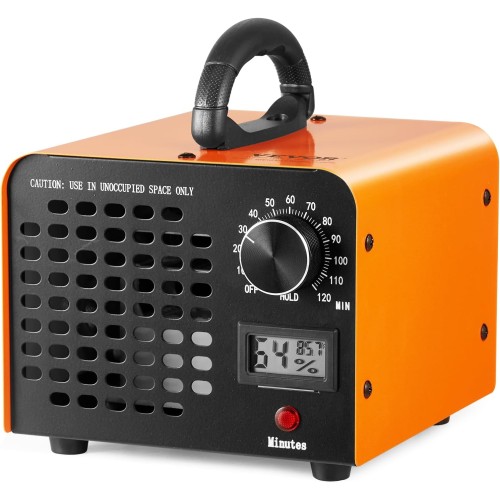 VEVOR Озонов генератор 12000 mg/h Озонизатор 80 W Въздухопречиствател 300 ㎡ Озоново устройство Строителство Ремонт 0-120 минутен таймер Дезодорант Озонов генератор Дисплей за влажност Интелигентно наблюдение на стаята