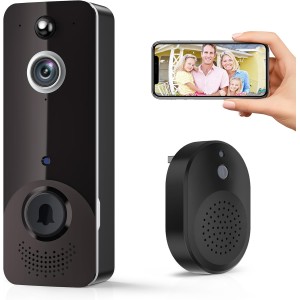 SHARKPOP Wireless Doorbell Camera, WiFi Video Doorbell with Free Bell Game, Surveillance Indoor/Outdoor Human Detection, 2-Way Audio, Night Vision, Cloud Storage, Battery Operated