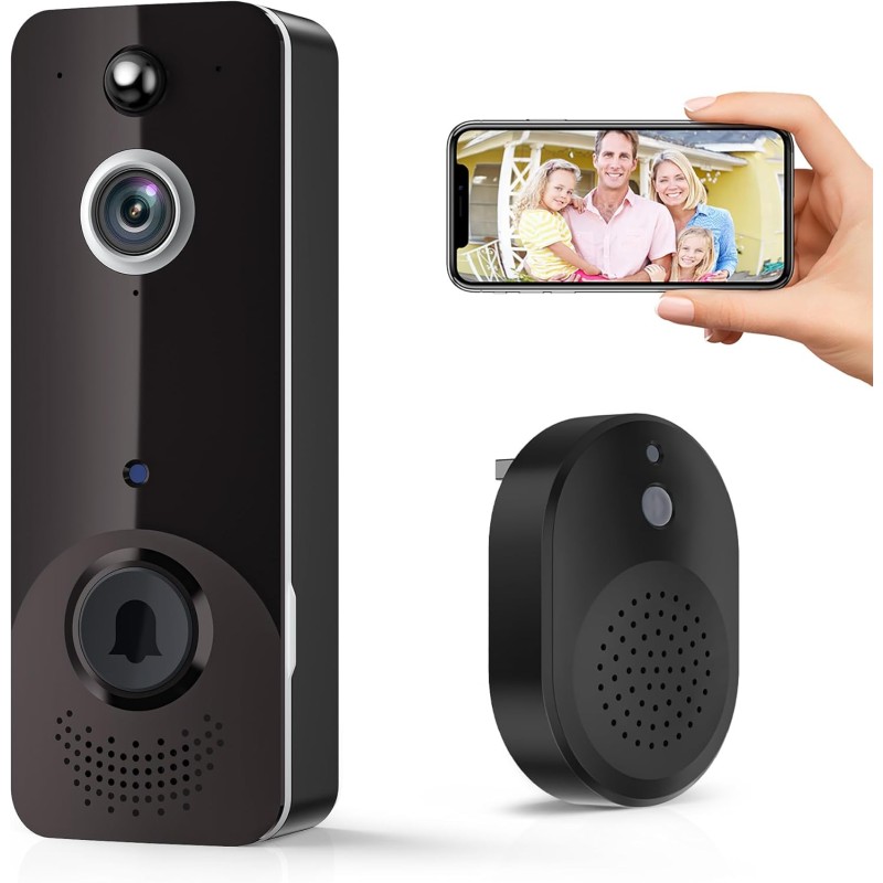 SHARKPOP Wireless Doorbell Camera, WiFi Video Doorbell with Free Bell Game, Surveillance Indoor/Outdoor Human Detection, 2-Way Audio, Night Vision, Cloud Storage, Battery Operated