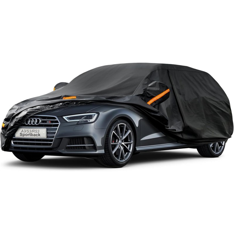 Kayme Car Cover Waterproof Breathable for Audi A3 Hatchback (1996-2025), 7 Layers Full Garage Car Cover for Rain Sun Dust Protection Scratched Car Cover with Reflective Strips