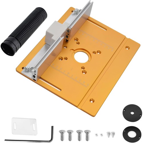 Set of 3 Milling Table Insert Plates, Aluminium Alloy, Milling Table Insert Plate for Routers, Router Table Insert Plate, Silver Milling Plate Engraving Auxiliary Tool with Mitre Gauge (Gold)