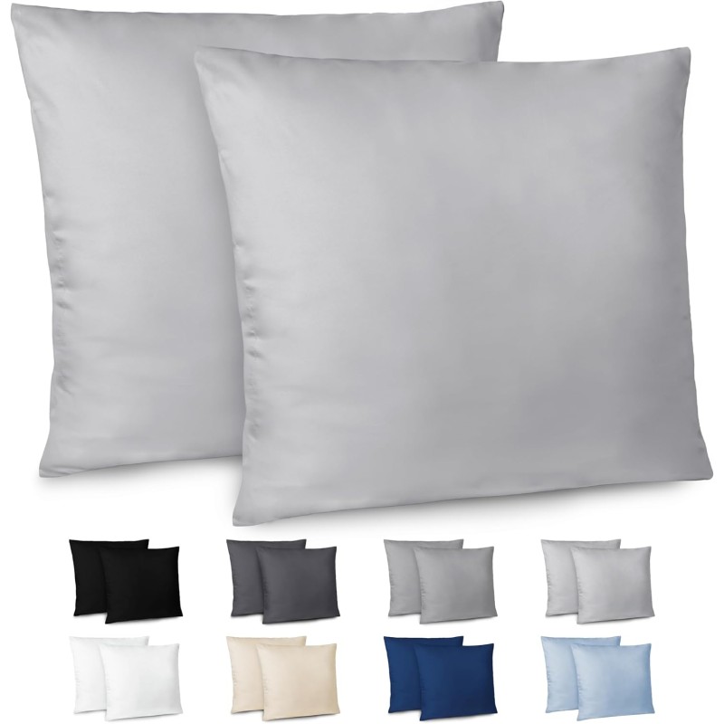 Dreamzie Cushion Cover 80 x 80 cm, Set of 2 - Pillowcases 80 x 80 cm, Grey with Soft Microfibre Zip, 80 x 80 cm Pillow Cover