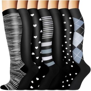 ACTINPUT 7 Pairs of Compression Stockings for Men and Women, Compression Socks, Support Stockings, Compression Socks, Running Stockings, Compression for Flight, Sports, Travel, Cycling, Nurse