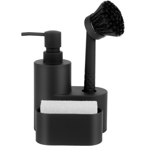 CAUTIOUS Soap Dispenser Black Washing Up Liquid Dispenser Kitchen Sink Organiser with Brush and Washing Sponge Soap Dispenser Sink