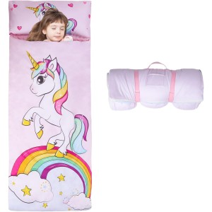 Children's Sleeping Bag Double Zip Soft Warm Foldable Children's Sleeping Bag with Removable Cushion for Girls Boys Easy Clean Sleeping Bag for Outdoor Indoor Camping 150 x 60 cm