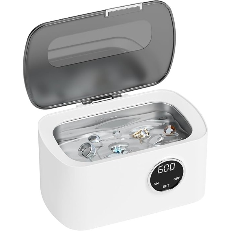 Ultraschallreinigungsgerät Ultraschallreiniger 600ml Ultraschallbad Ultrasonic Cleaner Mit 5 Zeitfunktionen für Brille Schmuck Uhren
