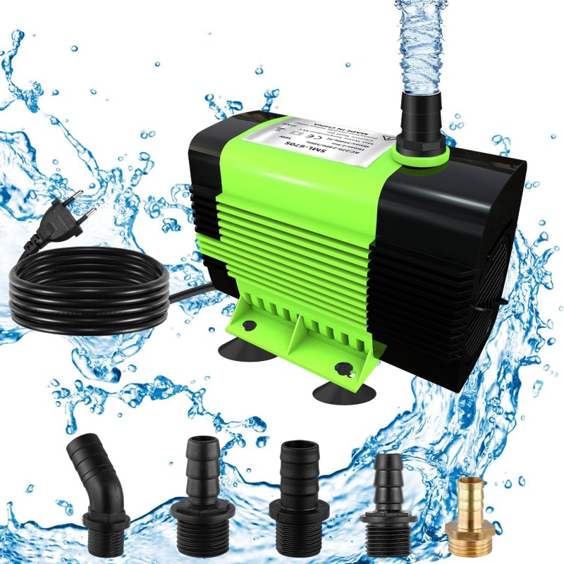 Lnicez Submersible Water Pump, Powerful, Small, 50 W, 3500 l/h, for Aquarium, Wall Fountains, with 2.8 m Discharge Head, 5 Nozzles, 1.8 m Cable