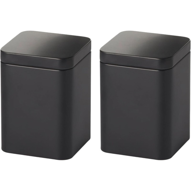 Teemando 2 x Solo, 100 g black by Cha Cult tin plate, square, slip-on lid, matt, 7.3 x 7.3 x 10 cm