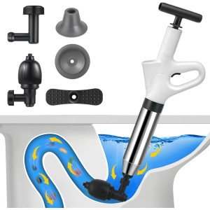 Compressed Air Pipe Cleaner, Drain Cleaner Pump with Air Compression and Air Pressure Indicator, Compressed Air Pipe Cleaner with 4 Suction Cups for Sinks, Toilets, Bathrooms, Showers, Kitchens