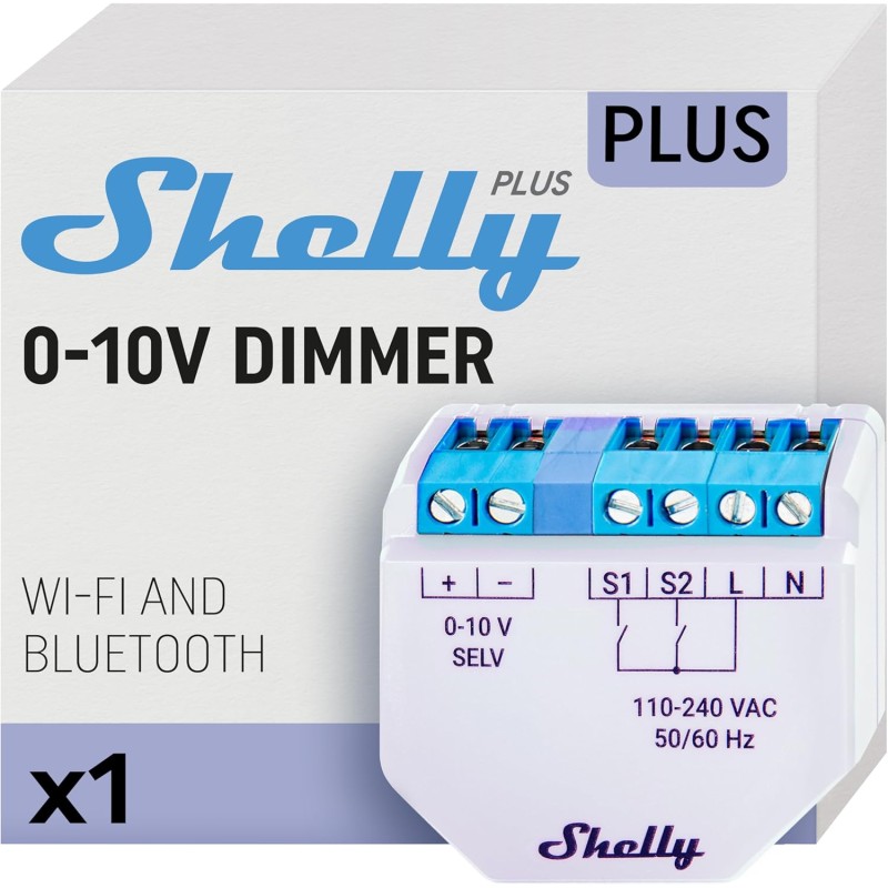 Shelly Plus 0-10V Dimmer Wi-Fi & Bluetooth Smart Dimmer Switch Controller Light Control iOS Android App No Hub Required Compatible with Alexa and Google Home Smart Scenes
