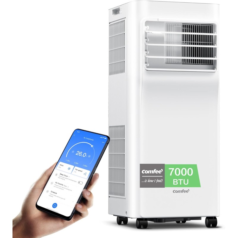 Comfee Breezy Cool Pro 2.0 Mobile Air Conditioner, 7,000 BTU, 2.0 kW, Cooling, Ventilating & Dehumidifying, App Control, Room Size up to 68 m³ (25 m²), with Exhaust Hose