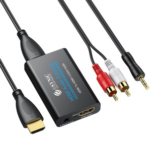 eSynic HDMI Audio Extractor 4K HDMI Audio Extractors ABS HDMI to Audio Converter HDMI to 3.5 mm Adapter with 3.5 mm to RCA Cable 4K @ 30Hz/1080p for TV Monitors Projectors