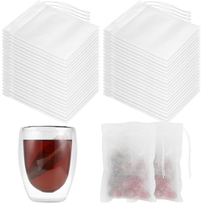 Mkitnvy Pack of 500 Tea Bags for Loose Tea, 7 x 9 cm Filter Bags Tea, Tea Filter Paper with Drawstring, Tea Filter Bags, Disposable, Tea Filter Fine for Tea, Fruit Tea, Tea Flowers, Spice, Herbal