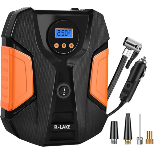 Compressor 12 V, Portable Air Compressor Car Tyre Pump with 3 Nozzle Adapters and Digital LED Lights for Car Tyres and Other Inflatable Products