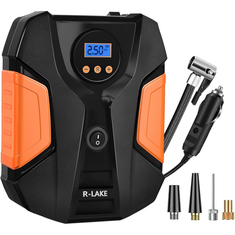 Compressor 12 V, Portable Air Compressor Car Tyre Pump with 3 Nozzle Adapters and Digital LED Lights for Car Tyres and Other Inflatable Products