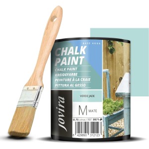 JOVIRA PINTURAS Chalk Paint - Матова боя с водни частици + Специална четка за дърво - Обновете мебелите си с творчество (750 милилитра, нефритено зелено + четка) F-27-K