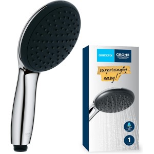 GROHE Vitalio 110 27940001 Water-Saving Shower Head 8 Litres per Min (Hand Shower 1 Jet Type, Universal Connection, Silicone Ring Protects Shower Head in the event of a Fall), Round, Chrome