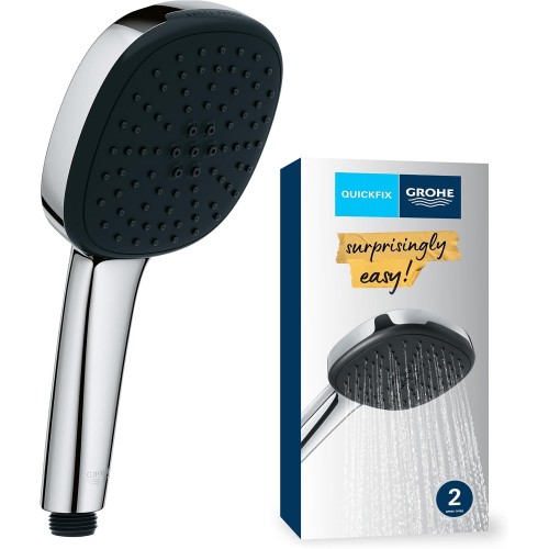 GROHE Vitalio 110 26926001 Shower Head 14 L per Min (Hand Shower with 2 Jet Types, Adjustable by Rotary Control, Universal Connection, Silicone Ring Protects Shower Head in the Falls), Square, Chrome