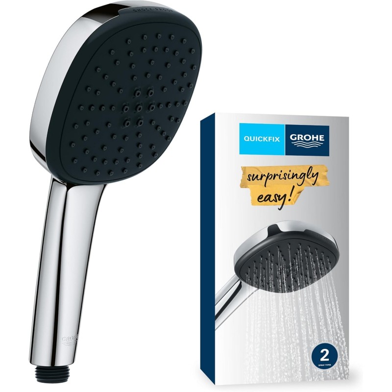 GROHE Vitalio 110 26926001 Shower Head 14 L per Min (Hand Shower with 2 Jet Types, Adjustable by Rotary Control, Universal Connection, Silicone Ring Protects Shower Head in the Falls), Square, Chrome