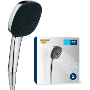 GROHE Vitalio 110 26973001 Shower Head with Hose, 14 L per Min (Hand Shower 2 Jet Types, Universal Connection, Silicone Ring Protects Against Falls, Shower Head with Shower Hose 1.5 m), Square, Chrome
