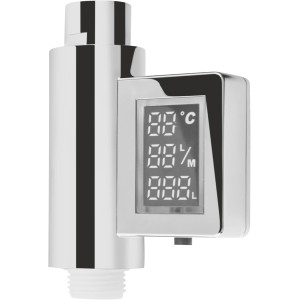 Cornat Smartly TECB3394 Consumption Meter with Digital Display Chrome-Plated 3 Consumption Indicators and LED Colour Changing Display / Eco Shower Head for Shower and Bath