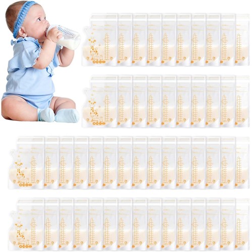 Vinabo Pack of 50 Breast Milk Bags, 250 ml Breast Milk Storage Bag, Milk Bag for Breast Milk with Spout for Breastfeeding, Self-Standing, Can Be Frozen, Pre-Sterilised