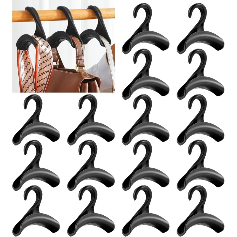 Regerly Handbag Hanger Hooks Cupboard 16 Pieces Hooks for Bags Backpacks Bags Hanger Bag Hanger for Hanging Backpacks School Bag Scarf Belt and Tie (Black, 16)