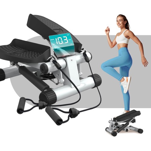 Niceday Mini Stepper for Home | Up-Down Swing Stepper with Power Ropes | Stepper Home Trainer with LCD Display | 2 in 1 Training Device up to 100 kg | Leg / Arm Trainer, Home Fitness Exercise
