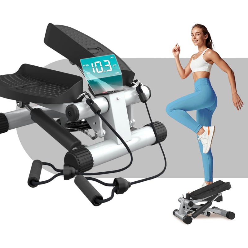 Niceday Mini Stepper for Home | Up-Down Swing Stepper with Power Ropes | Stepper Home Trainer with LCD Display | 2 in 1 Training Device up to 100 kg | Leg / Arm Trainer, Home Fitness Exercise