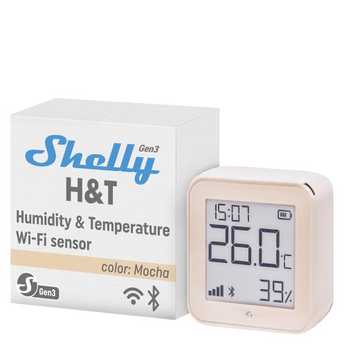 Shelly H&T Gen3 Mokka | WiFi Smart Temperature and Humidity Sensor | Remote Control | Smart Scenes | Notifications | Data Storage | No Hub Required | Alexa & Google Home