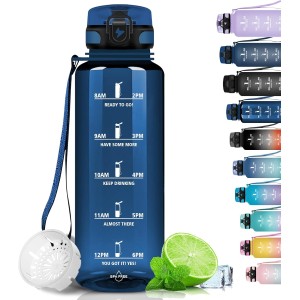 Grsta Sports Water Bottle, 1.5 Litres, BPA-Free, Suitable for Carbonated Drinks, Leak-Proof, Water Bottle with Filter and Time Marking for Gym, School, Office and Outdoor Use