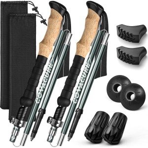 COVACURE Hiking Poles, Walking Poles, Nordic Walking Poles, 110-130 cm, Foldable, Adjustable, Telescopic, Lightweight, with Rubber Buffer for Men and Women (2025Upgrade Model)