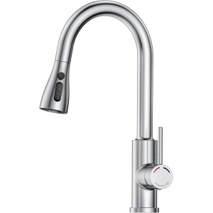 SREWOHS PRO Kitchen Sink Tap with Extendible Shower - High Pressure Kitchen Tap Mixer Tap 360° Rotation, Stainless Steel Flexible Sink Tap for Kitchen, 1 Hole Tap with 4 Spray Functions