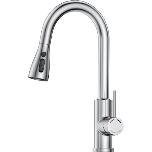 SREWOHS PRO Kitchen Sink Tap with Extendible Shower - High Pressure Kitchen Tap Mixer Tap 360° Rotation, Stainless Steel Flexible Sink Tap for Kitchen, 1 Hole Tap with 4 Spray Functions