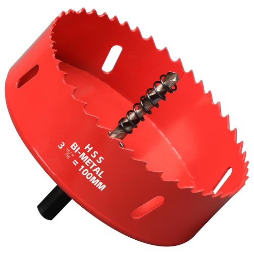 Hole Saw 100 mm, HSS M42 Bi-Metal High-Speed Steel Hole Drill Bit for Wood, Plastic, Drywall and Drywall, Red