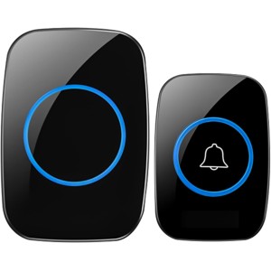 Zawaer водоустойчив безжичен комплект за врата, безжичен обхват 300 м, врата с 60 мелодии, 5 нива на силата на звука и LED дисплей, черен